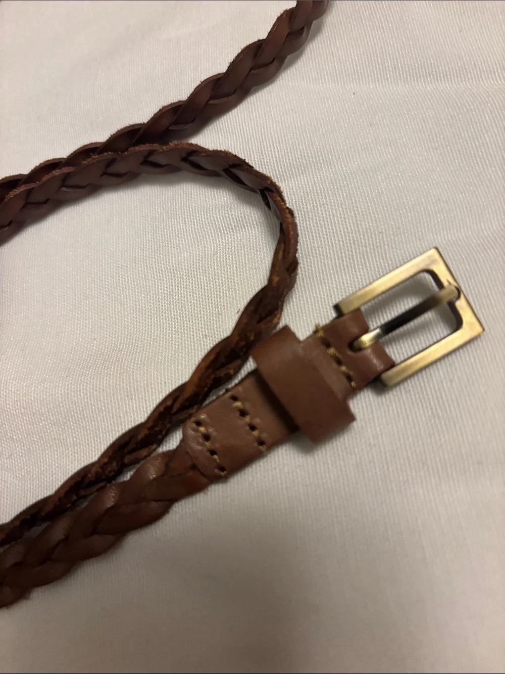 Skinny Double Loop Braided Brown Leather Women’s Belt Boho 90’s 68” long
